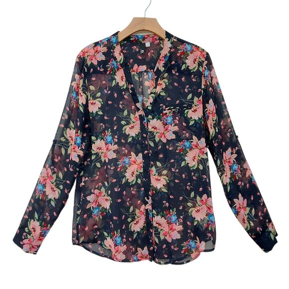 Kut from the Kloth Blouse Womens Large Black Floral Sheer Peasant Festival Boho - Picture 1 of 12